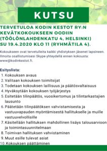 Read more about the article Kutsu kevätkokoukseen 2020