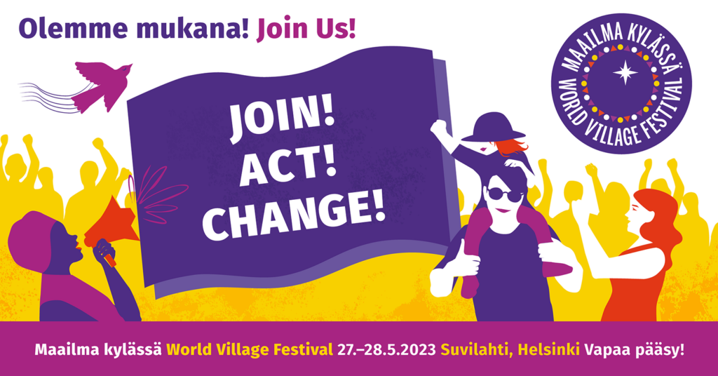 Read more about the article Olemme mukana Maailma kylässä -festareilla 27. – 28.5.2023