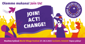 Read more about the article Olemme mukana Maailma kylässä -festareilla 27. – 28.5.2023